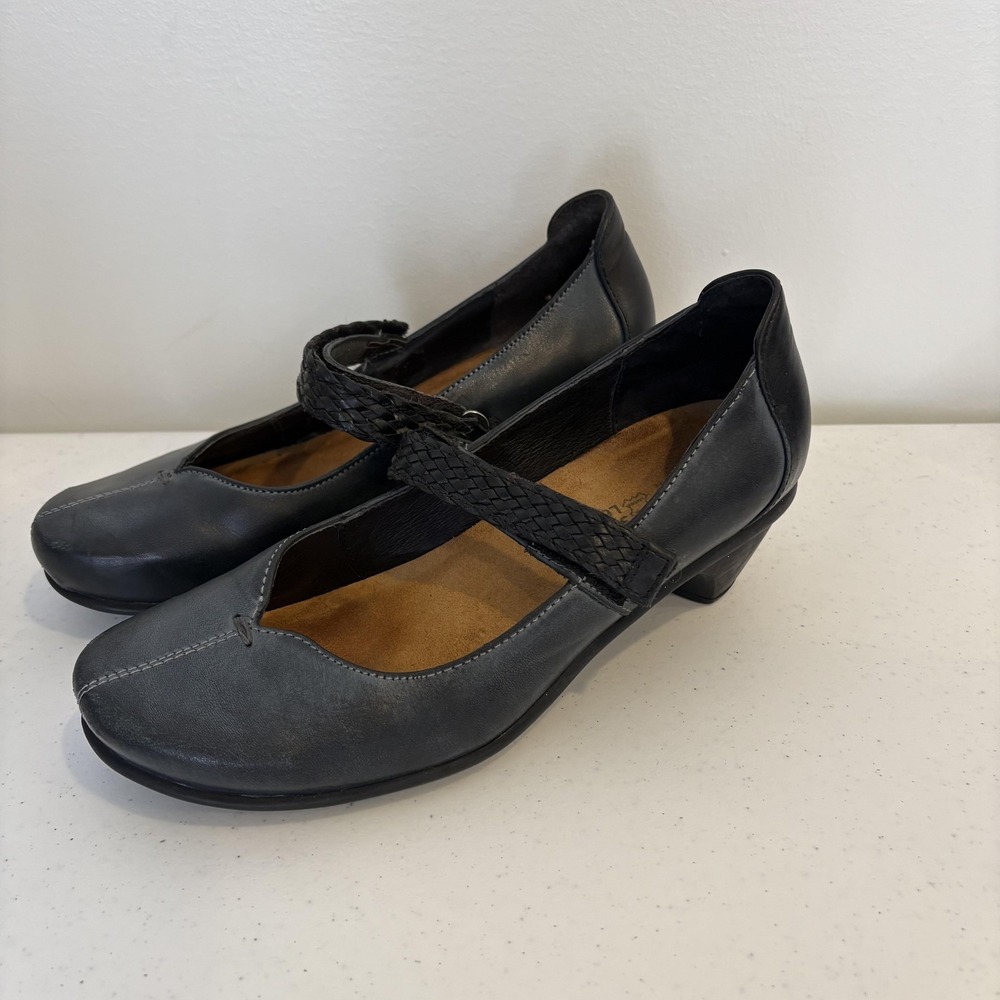 Naot Shoes Womens Size 6 Black Leather Mary Jane Comfort Strap Heel 37‎ Loafers